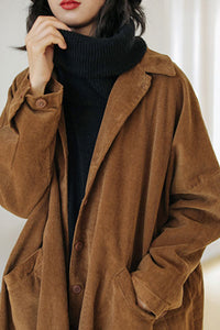 Brown Plus Size Corduroy Coat C2448