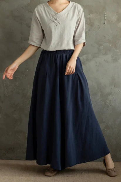 Spring and Summer Casual Cotton Linen Skirt Pants C2854