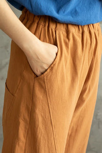 Loose Orange Linen Pants c2858