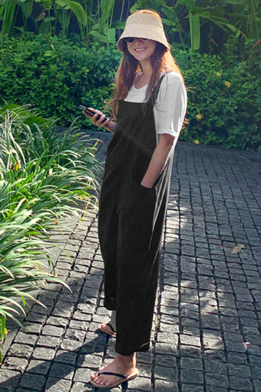 Loose Linen Jumpsuits in Black C2383