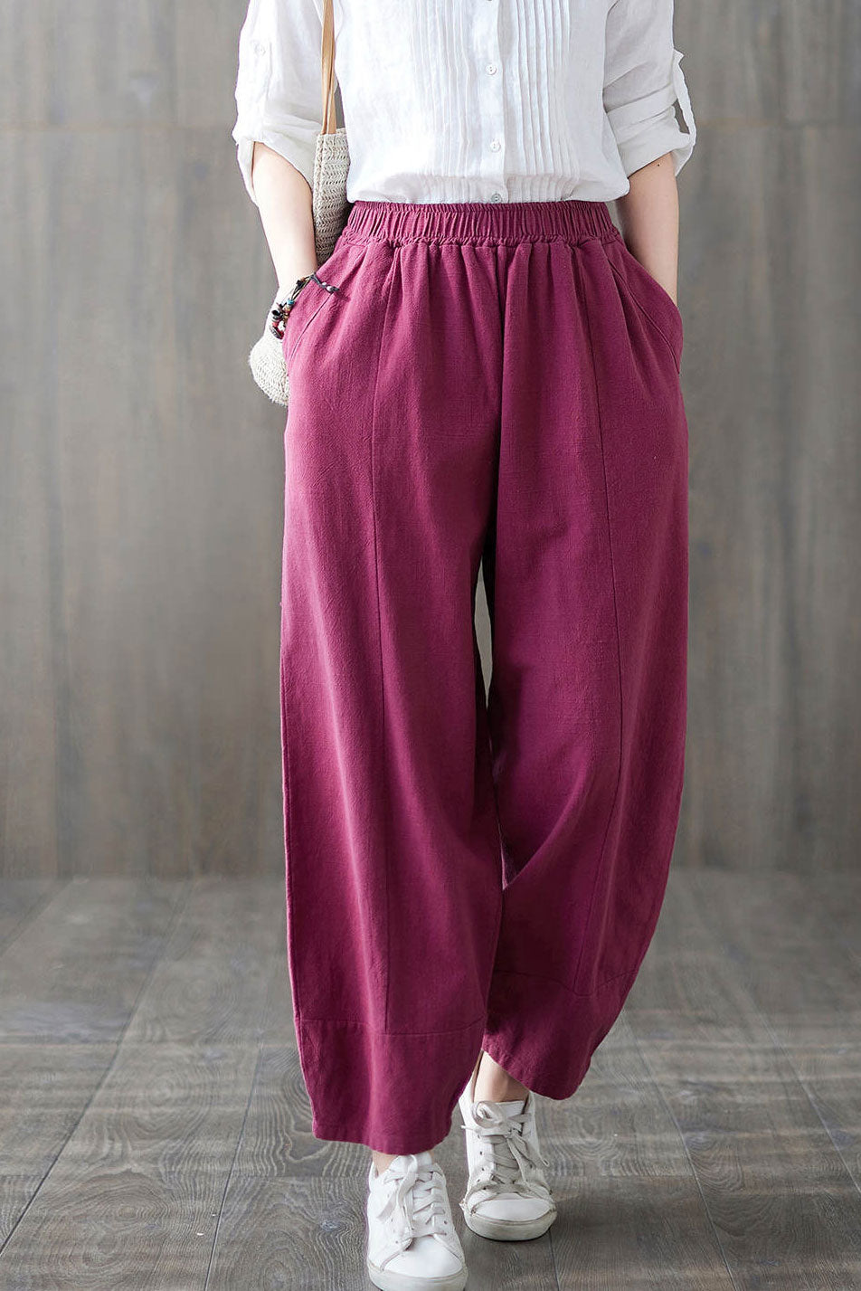 Soft Casual Elastic Waist Baggy Pants C1873
