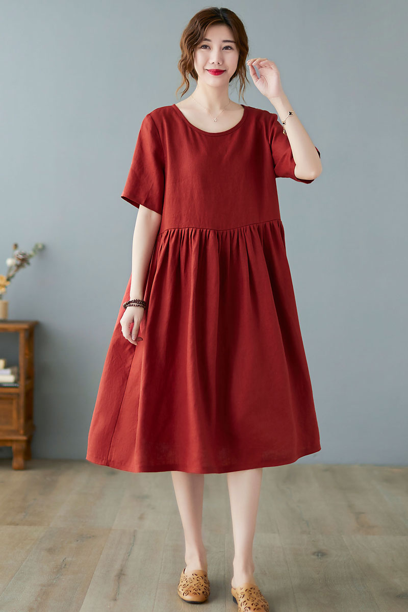 Loose fit Oversized Linen Midi Dress C236301