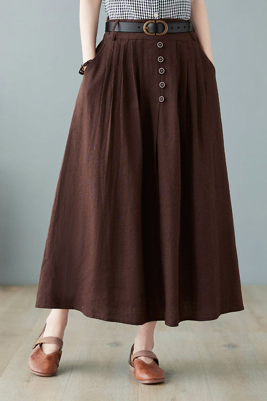 Pleated swing maxi linen skirt C2370