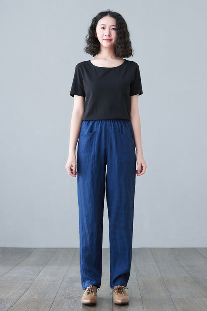 Blue Linen Pants with pockets C2647