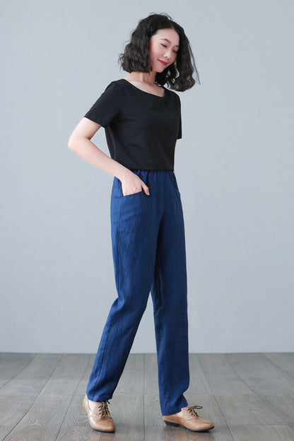 Blue Linen Pants with pockets C2647