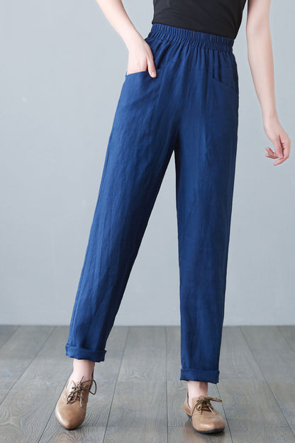 Blue Linen Pants with pockets C2647