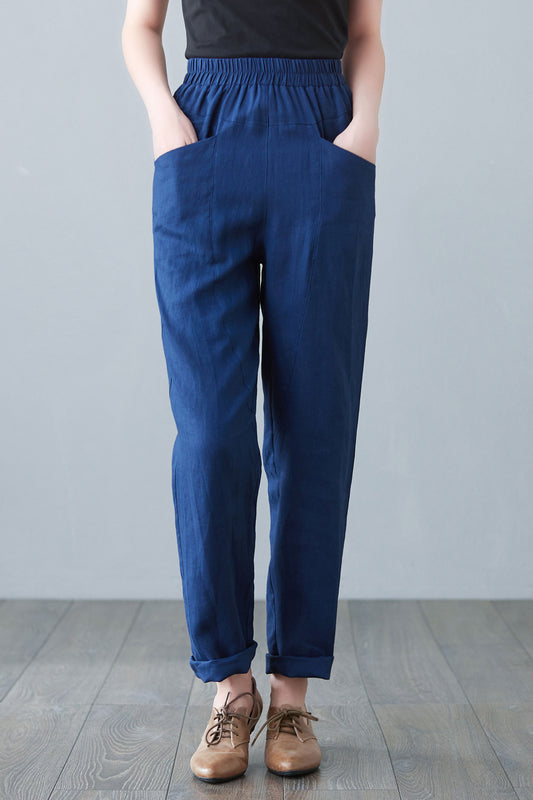 Blue Linen Pants with pockets C2647