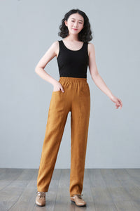 Comfy Elastic Waist Long Linen Pants C2643