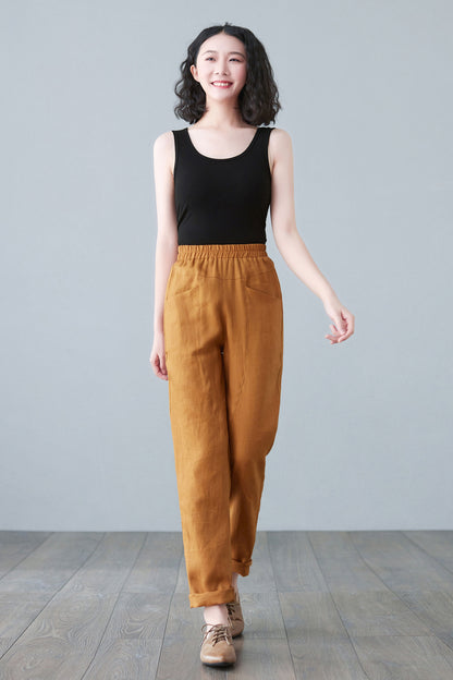 Comfy Elastic Waist Long Linen Pants C2643