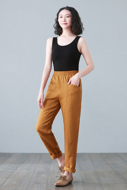Comfy Elastic Waist Long Linen Pants C2643