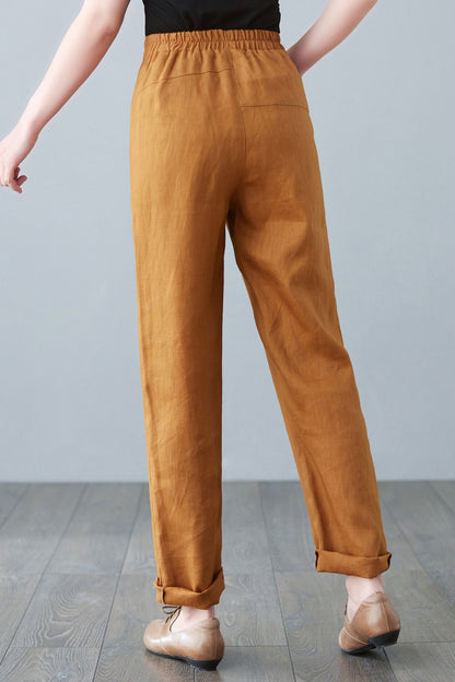 Comfy Elastic Waist Long Linen Pants C2643