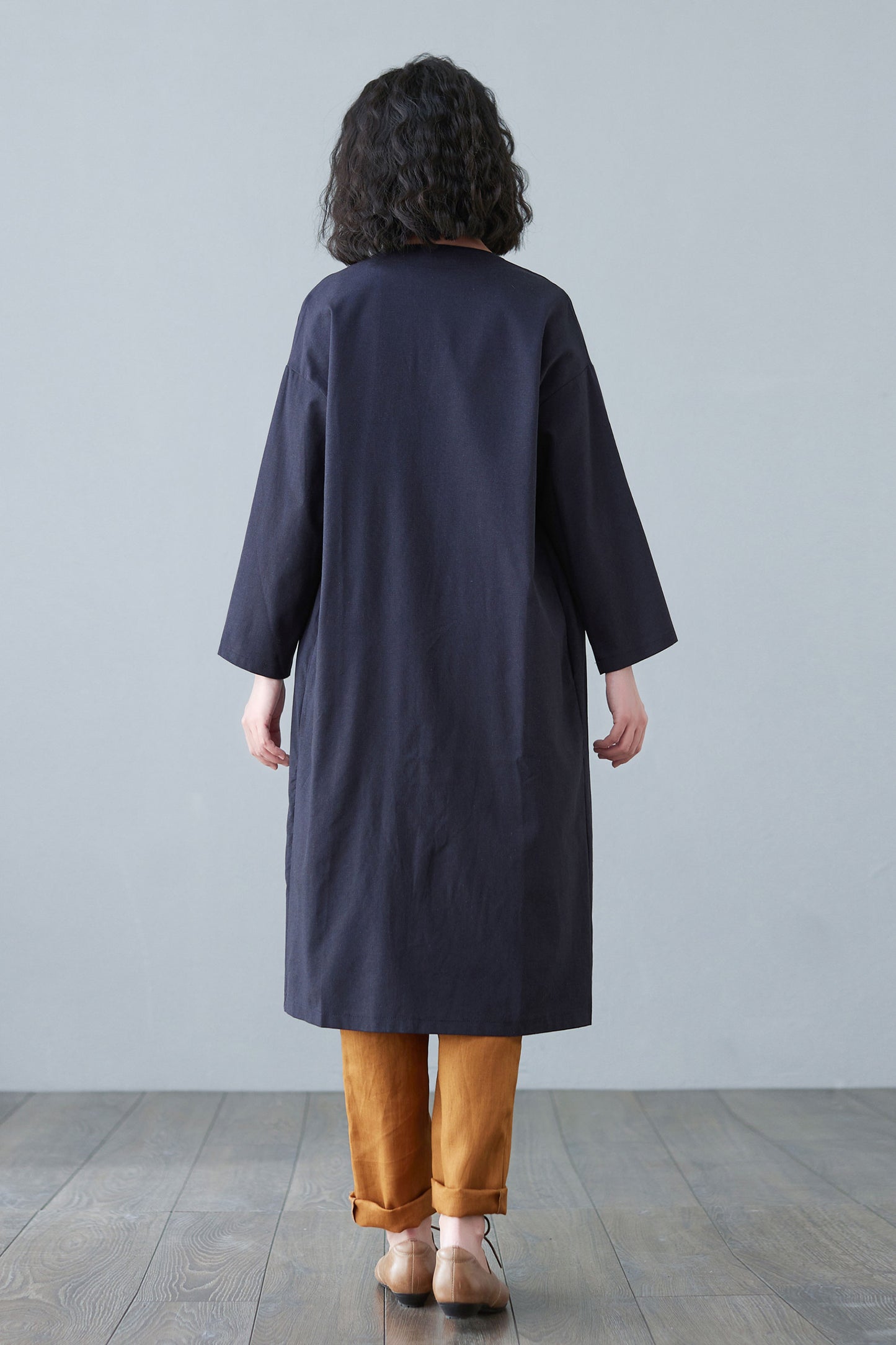 Blue Causal Linen Jacket Coats with Pockets C2652