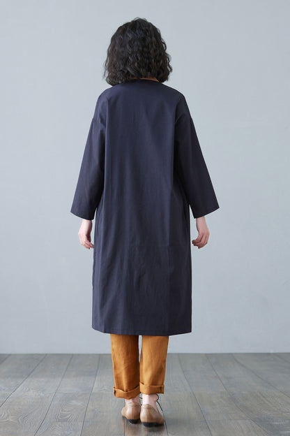 Blue Causal Linen Jacket Coats with Pockets C2652