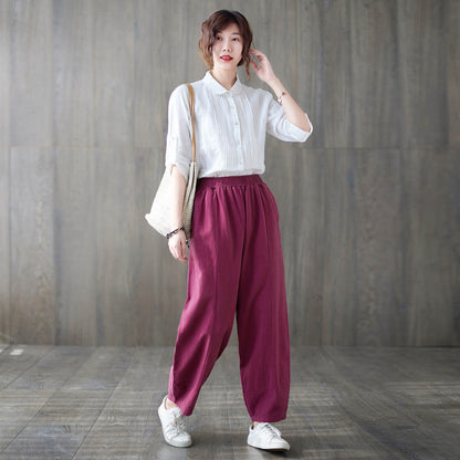Soft Casual Elastic Waist Baggy Pants C1873