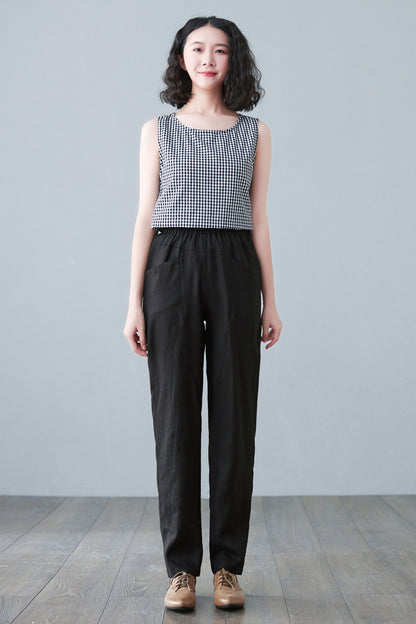 Black Large Size Linen Causal Pants C2644