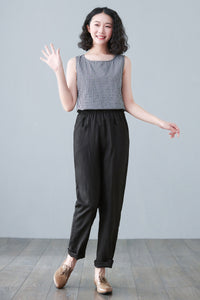 Black Large Size Linen Causal Pants C2644