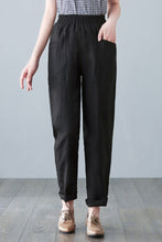Load image into Gallery viewer, Black Large Size Linen Causal Pants C2644
