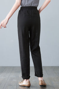 Black Large Size Linen Causal Pants C2644