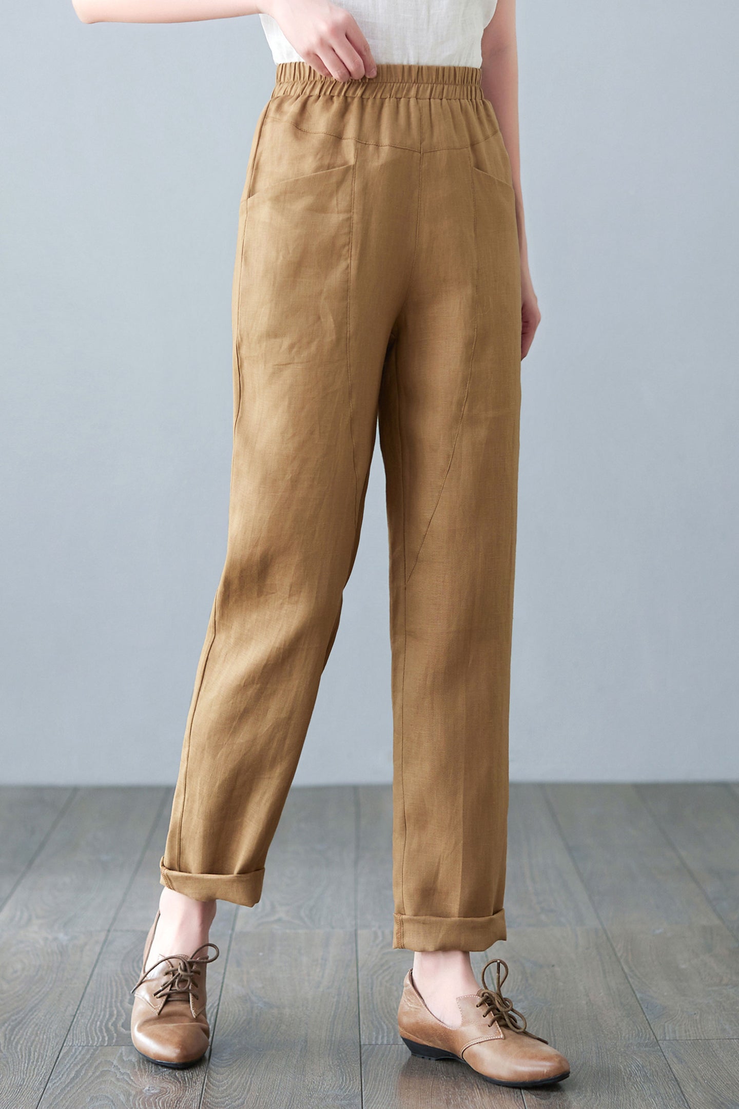 Womens Casual Elastic Waist Linen Pants C2645