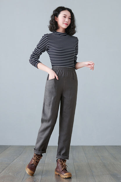 Dark gray Long Linen pants C2648