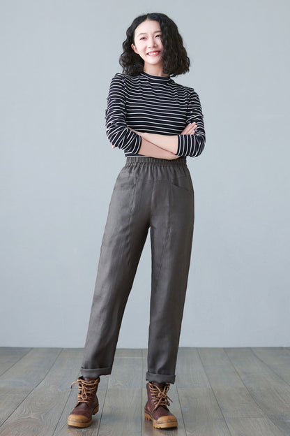 Dark gray Long Linen pants C2648