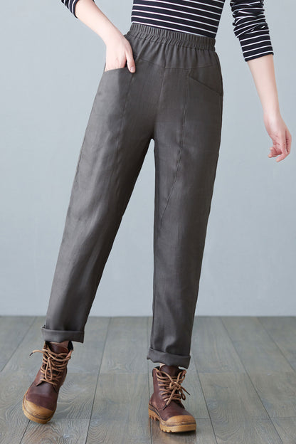 Dark gray Long Linen pants C2648