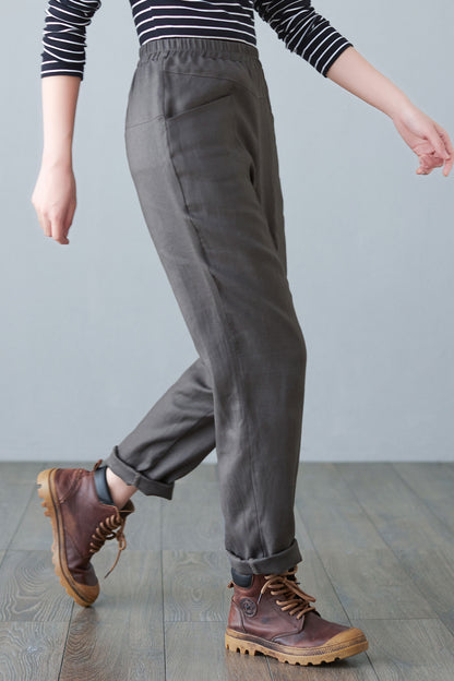 Dark gray Long Linen pants C2648