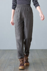 Dark gray Long Linen pants C2648