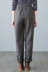 Dark gray Long Linen pants C2648