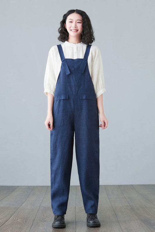 Plus size Linen overalls in blue C2651