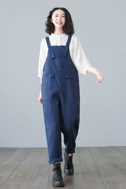 Plus size Linen overalls in blue C2651