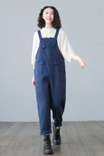 Load image into Gallery viewer, Plus size Linen overalls in blue C2651
