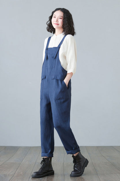Plus size Linen overalls in blue C2651