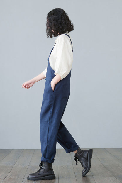 Plus size Linen overalls in blue C2651