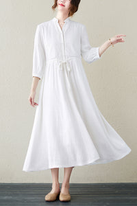 White Women Summer V-neck Shirt Dress C2836