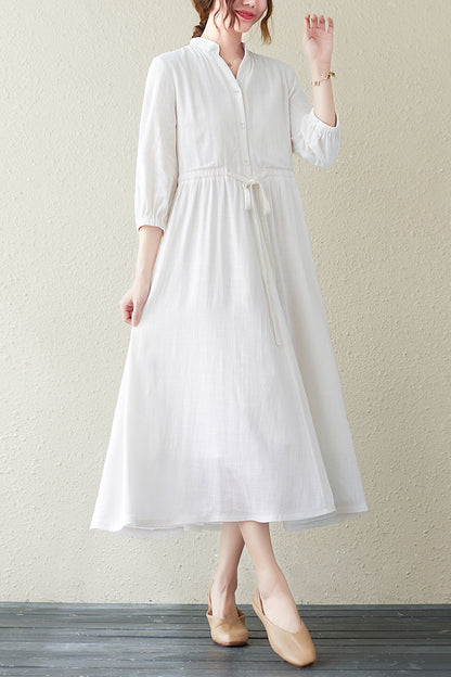 White Women Summer V-neck Shirt Dress C2836