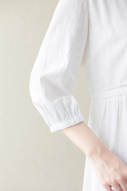 White Women Summer V-neck Shirt Dress C2836