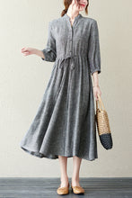 Load image into Gallery viewer, Summer Grey V-neck Long Shirt Dress C2837
