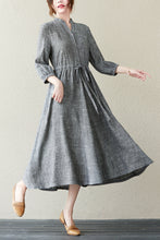Load image into Gallery viewer, Summer Grey V-neck Long Shirt Dress C2837
