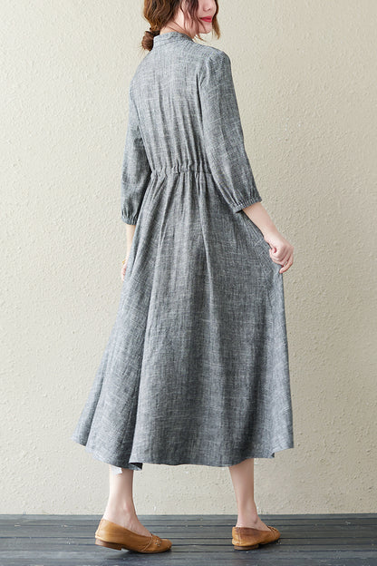Summer Grey V-neck Long Shirt Dress C2837