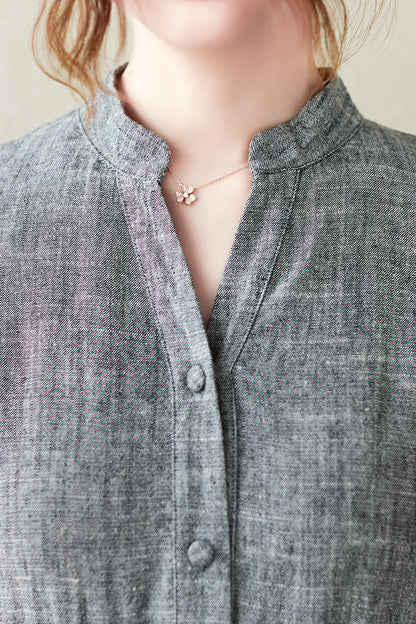 Summer Grey V-neck Long Shirt Dress C2837
