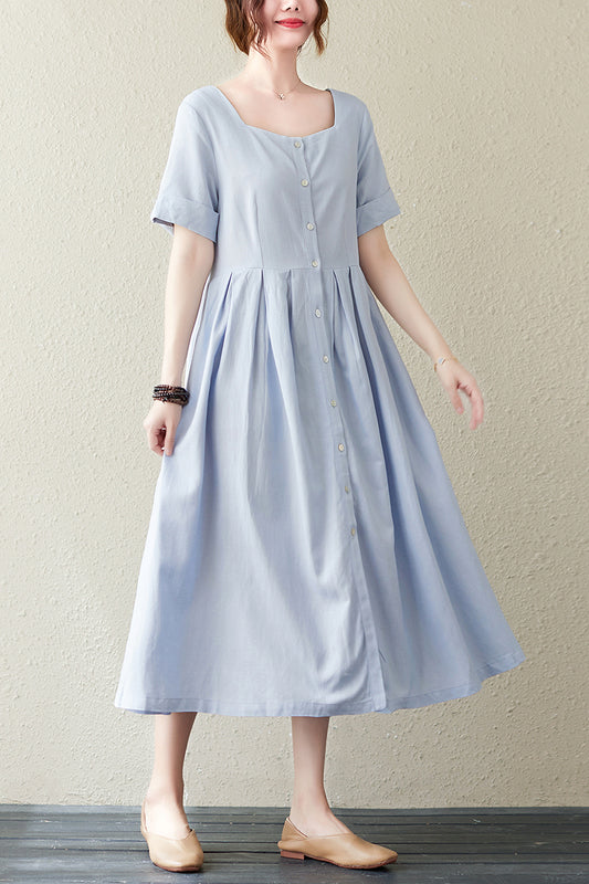 Women Summer Square Collar Line Dress C2840