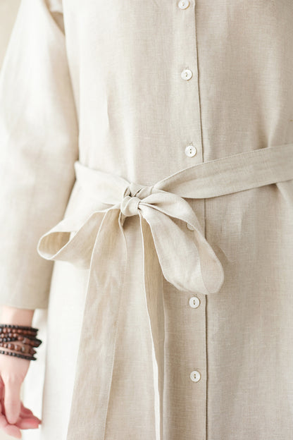 Summer Cotton Linen V-neck Long Dress C2841