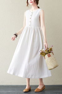 Vintage Inspired White Summer Sleeveless Dress C2842