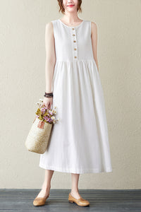 Vintage Inspired White Summer Sleeveless Dress C2842
