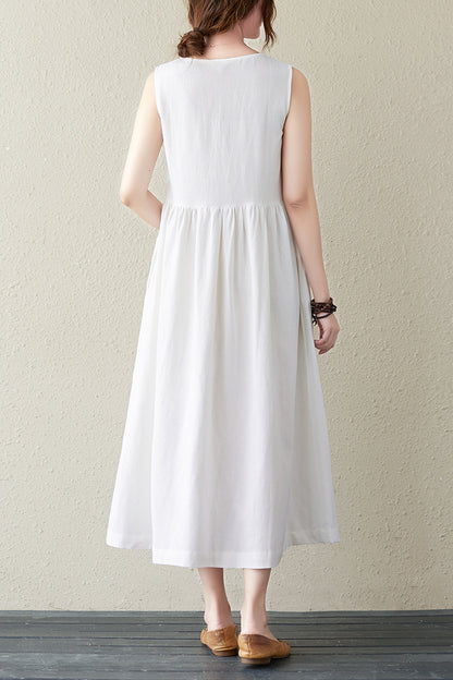 Vintage Inspired White Summer Sleeveless Dress C2842