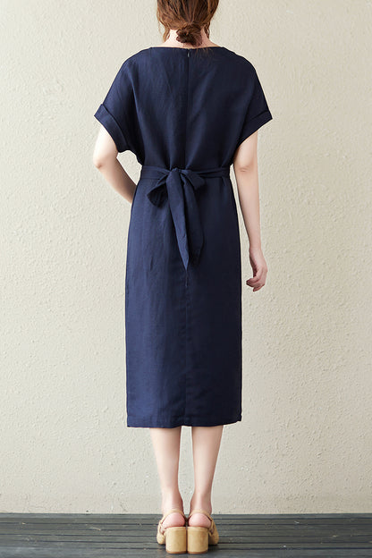 New Summer Women Cotton Linen Dress C2843