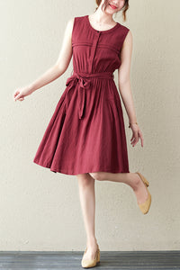 Women Summer Cotton Linen Sleeveless Dress C2844