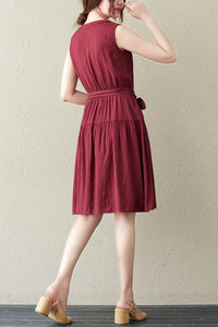 Women Summer Cotton Linen Sleeveless Dress C2844