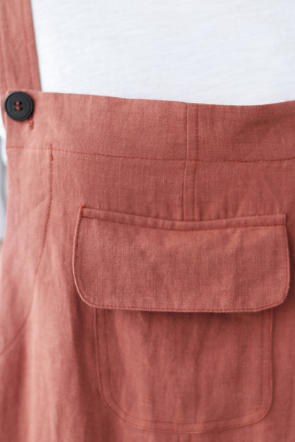 Orange Casual Cropped Linen Overalls C2845